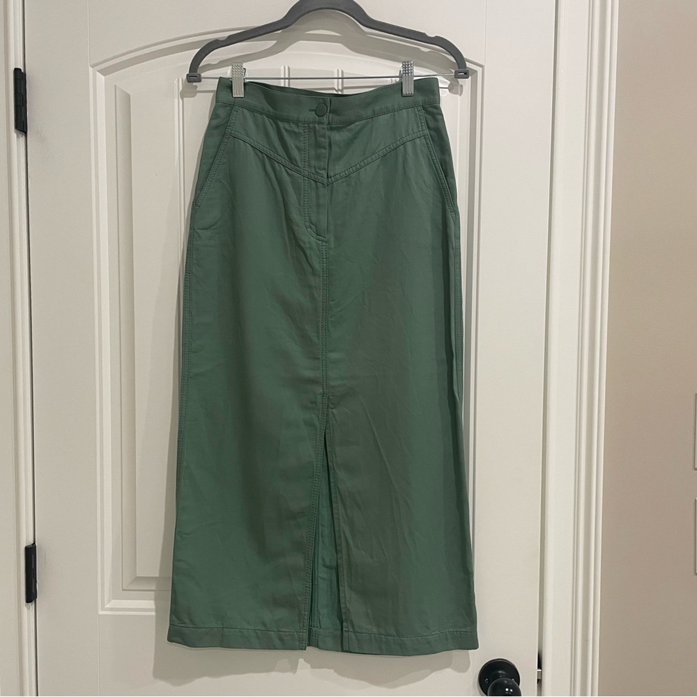 Massimo Dutti Green Midi Pencil Skirt with Slit